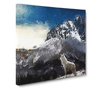 White Wolf with a Mountain Landscape Canvas Print | Gallery Wrapped 30mm Frame Wall Art | 20x20 inches | Ready to Hang | Modern Animals Picture | Living Room Bedroom Lounge Office