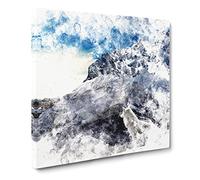 White Wolf with a Mountain Landscape Watercolour Canvas Print | Gallery Wrapped 30mm Frame Wall Art | 20x20 inches | Ready to Hang | Modern Animals Picture | Living Room Bedroom Lounge Office