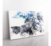 White Wolf With A Mountain Landscape Watercolour Modern Canvas Wall Art Print Ready to Hang, Framed Picture for Living Room Bedroom Home Office Décor, 60x40 cm (24x16 Inch)