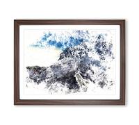 White Wolf With A Mountain Landscape Watercolour Modern Framed Print | A2 Walnut Framed Wall Art | Ready to Hang | Modern Animal Picture | Living Room Bedroom Lounge Office