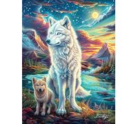 White Wolf with A Puppy in The Mountains 300 Pieces Jigsaw Puzzles Animal Plant For Men Educational Decompression Adults Anxiety Memory Care Mothers Valentines Gift Durable Cardboard 300 PCS