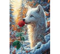 White Wolf with A Red Rose 1000 Piece Jigsaw Puzzle for Adults Wildlife Pet Jigsaw Afternoon Tea Companion Brainteaser Perfect Holiday Present Stylish Home Decor 1000 PCS