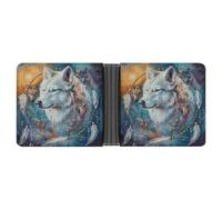 White Wolf with Dream-Catcher Printed Bifold Wallet with Hidden Compartments Pocket Money and Credit Card Holder for Men Women