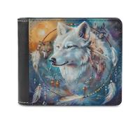 White Wolf with Dream-Catcher Printed Bifold Wallet with Hidden Compartments Pocket Money and Credit Card Holder for Men Women