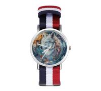 White Wolf with Dream-Catcher Quartz Watches Arabic Numerals Wrist Watch with Adjustable Strap for Men Women