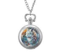 White Wolf with Dream-Catcher Vintage Pocket Watch with Chain Arabic Numerals Scale Quartz Pocket Watches Gifts for Men Women