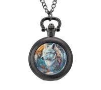 White Wolf with Dream-Catcher Vintage Pocket Watch with Chain Arabic Numerals Scale Quartz Pocket Watches Gifts for Men Women