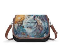 White Wolf with Dream-catcher Women's Crossbody Bag Fashion Purses Small Shoulder Handbags with Adjustable Strap
