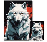 White Wolf with Fierce Eyes Puzzles 1000 Pieces for Adults Wooden Jigsaw DIY Decoration Brain Challenge for Adult Family 1000 PCS(75x50cm)