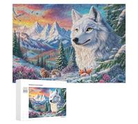 White Wolf with Foxes in Floral Winter Valley 300 Piece Jigsaw Puzzle for Family Indoor Table Activity Problem Solving Gift for Quality Time 300 PCS
