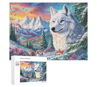 White Wolf with Foxes in Floral Winter Valley 500 Piece Jigsaw Puzzle for Adults Indoor Calm Activity Stress Reduction Gift for Self Care 500 PCS