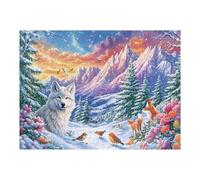 White Wolf with Foxes in Mountain Blossom Field 500 Piece Jigsaw Puzzle for Adults Teens Post Work Wind Down Mind Calming Whimsical Design for Friends 500 PCS