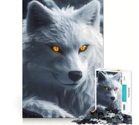 White Wolf with Glowing Eyes Jigsaw Puzzles 1000 Piece for Adults Recall Fun Play Firm Fit Secure Assembly Family Fun Night Activity (38x26cm)