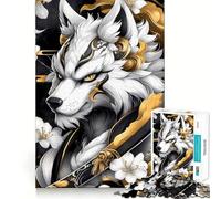 White Wolf with Gold Accents Animal 1000-piece Jigsaw Puzzles Brain Focus Game Expert Cutting Craftsmanship Fascinating Hobby for Idle Moments (38x26cm)