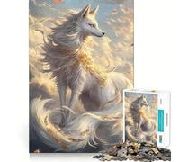 White Wolf with Golden Accents Jigsaws for Adults1000 Pieces Brain Memory Game Fine Cut Premium Finishing Engaging Way to Pass Free Hours (38x52cm)