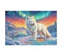 White Wolf with Magical Symbols, Mountain, Aurora 1000 Piece Jigsaw Puzzle for Adults Evening Wine Companion Relaxing Hobby Interlocking Pieces for Wine 1000 PCS