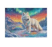 White Wolf with Magical Symbols, Mountain, Aurora 300 Piece Jigsaw Puzzle for Adults Jigsaw Afternoon Tea Companion Brainteaser Perfect Holiday Present Stylish Home Decor 300 PCS