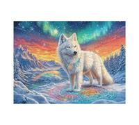 White Wolf with Magical Symbols, Mountain, Aurora 500 Piece Count Premium Jigsaw Puzzle Teen Fans 14-18 Yrs Ultra Difficult Leisure Adventure Valentines Gift Sturdy Paperboard 500 PCS