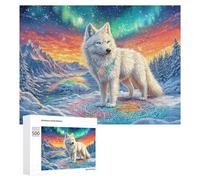 White Wolf with Magical Symbols, Mountain, Aurora 500 Piece Jigsaw Puzzle for Teens 14+ After-school Activity Logic Skill Development Gift for Learning 500 PCS