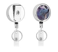 White Wolf with Purple Eyes Metal Retractable Keychain with Key Rings Reel Badge Holder Clips for Conferences Office