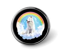 White Wolf with Rainbow Round Metal Badges Decorative Brooches Fashionable Lapel Pin for Hat Backpack Clothing