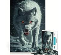 White Wolf with Red Eyes 1000 Piece Jigsaw Puzzles for Teenagers Recall Fun Play Tight Interlock No Gaps Family Fun Night Activity (38x52cm)