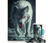 White Wolf with Red Eyes Adults 1000 Pieces Puzzle Mental Fun Game Advanced Laser Cutting Tech Amusing Challenge for Waiting Time (50x75cm)