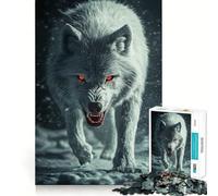White Wolf with Red Eyes Jigsaw 1000 Pieces for Teenagers Mental Boost Game Firm Fit Secure Assembly Family Fun Night Activity (38x26cm)