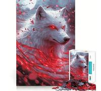 White Wolf with Red Eyes Puzzle for Adults 1000 Pieces Memory Play Game Firm Fit Secure Assembly Meaningful Connection Building Game (50x75cm)