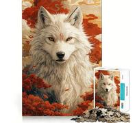 White Wolf with Red Flowers Adults 1000 Pieces Puzzle Mental Fun Game Advanced Laser Cutting Tech Amusing Challenge for Waiting Time (50x75cm)