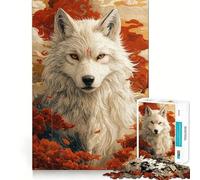 White Wolf with Red Flowers Jigsaws for Adults1000 Pieces Brain Memory Game Fine Cut Premium Finishing Engaging Way to Pass Free Hours (38x26cm)