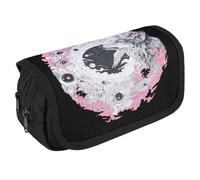 White Wolf with Wing Portable Pen Case Double Layered Large Capacity Exquisite Pencil Case for Officce