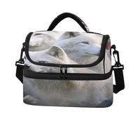 White Wolves Eagle American Flag Lunch Bag Reusable Insulated Leakproof Lunchbox Two Layer Lunch Cooler Bag with Detachable Strap for Work School Picnic