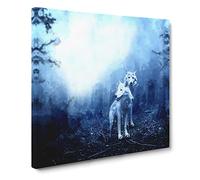 White Wolves in the Forest Canvas Print | Gallery Wrapped 30mm Frame Wall Art | 14x14 inches | Ready to Hang | Abstract Landscape Picture | Living Room Bedroom Lounge Office