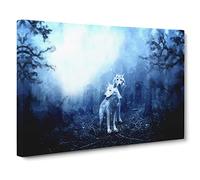 White Wolves In The Forest In Abstract Modern Art Canvas Wall Art Print Ready to Hang, Framed Picture for Living Room Bedroom Home Office Décor, 20x14 Inch (50x35 cm)