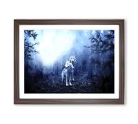 White Wolves In The Forest In Abstract Modern Art Framed Print | A4 Walnut Framed Wall Art | Ready to Hang | Abstract Landscape Picture | Living Room Bedroom Lounge Office