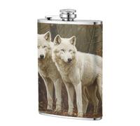 White Wolves in The Woods Pocket Hip Flask 8 Oz, Stainless Steel Flagons for Dad Groomsman Wedding Travel Camping