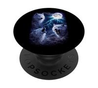 White Wolves Under the Full Moon Vintage Fantasy Lightning PopSockets Adhesive PopGrip