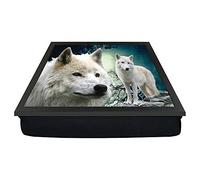 White Wolves Wolf on the rocks in a dark night time evening scene gift lap tray