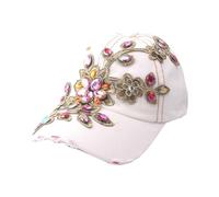 White Women Rhinestone Flowers Baseball Cap Bling Denim Sun Hat Studded Big Crystals Adjustable Sparkling Baseball Hats UK