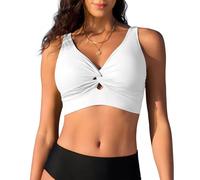 White Women's Bikini Top Twist Front V-Neck Swimwear Adjustable Padded Swim Bra Mix & Match Bathing Suit Tops for Large Bust UK Holiday Beachwear