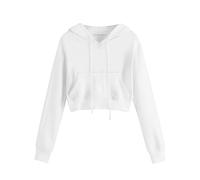 White Womens Cropped Hoodie Causal Cropped Hoody Hooded Sweatshirt Long Sleeve Lace Up Neck Pullover Crop Tops Ladies Workout Joggers Dancing Hoodies Y2K Fashion Teen Girls Outfit