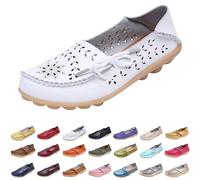 White Women's Loafers & Moccasins Comfort Wide Fit Walking Cute Flat Loafer Flower Hollow Out Soft Cowhide Leather Loafer Flat Shoes Slip-Ons Ladies Loafers Slippers Footwear UK Size 3.5