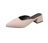 White Women's Low Block Heel Slide Mules for Women Pointed Toe Suede Mule Dress Shoes Comfortable Backless Slip on Heeled Sandals Wedding Party Drtessy Shoes Ladies Footwear Size 4