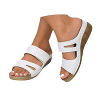 White Women's Low Wedge Adjustable Hook and Loop Strap Mule Sandals -Comfortable Arch Support Slides Slip on Women All Day Walking Casual Sandal for Summer Ladies Footwear Size 6