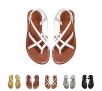 White Women's Strappy Braided Flat Sandals Open Toe Bohemian Dressy Ankle Strap Casual Summer Thong Sandals for Beach UK 4