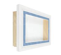 White Wood Deep Shadow Box Frame 3D Display, Pine Box (Blue Mount / White Backing, 7x9" Glass (5.25x7.25" Display), 1.75" Deep)