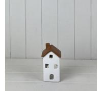 White/wood Grain Effect Ceramic House Tealight Holder Accent