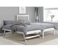 White Wood Guest Bed 2 mattresses Birlea Buxton Trundle Frame Hideaway Stop Over