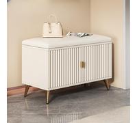 White Wood Shoe Storage Bench with Cushion Seat Entryway Organizer with Doors Adjustable Shelves Hidden Shoe Storage for Hallway & Foyer